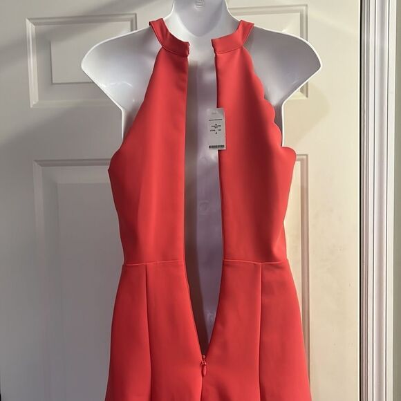 bebe Coral Sleeveless Scalloped Detail Flare Dress w/ High Neck & Pleats- Size 4 - Picture 9 of 16